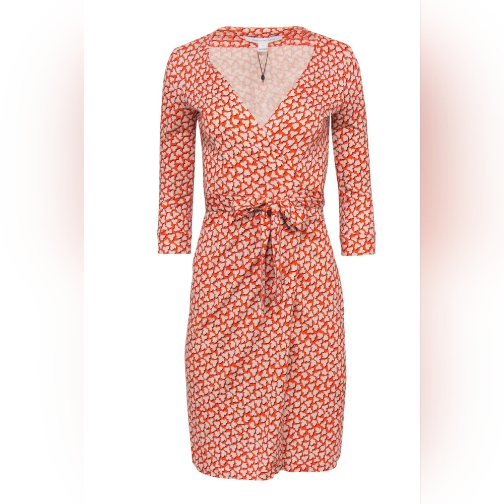 Diane Von Furstenberg Orange Wrap Tie Front Dress